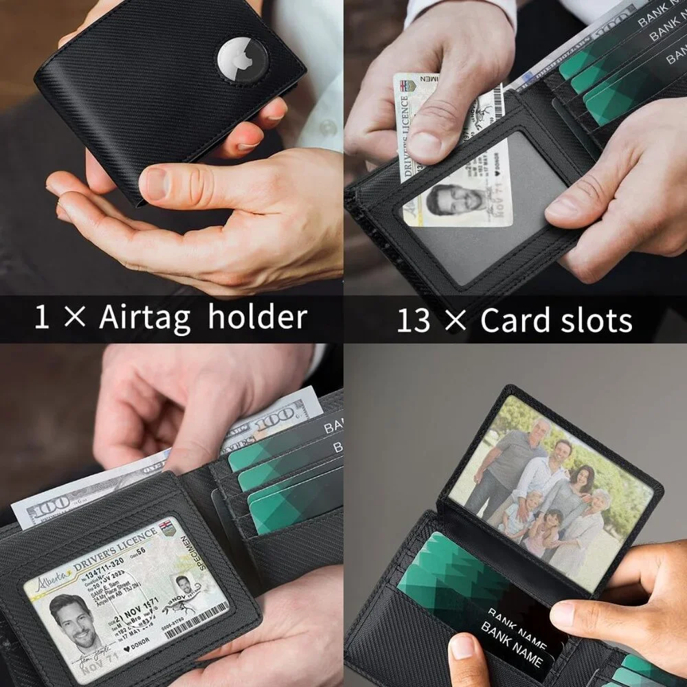 Black Wallet for Men Bifold Wallet with AirTag Holder‎ RFID Blocking Wallet